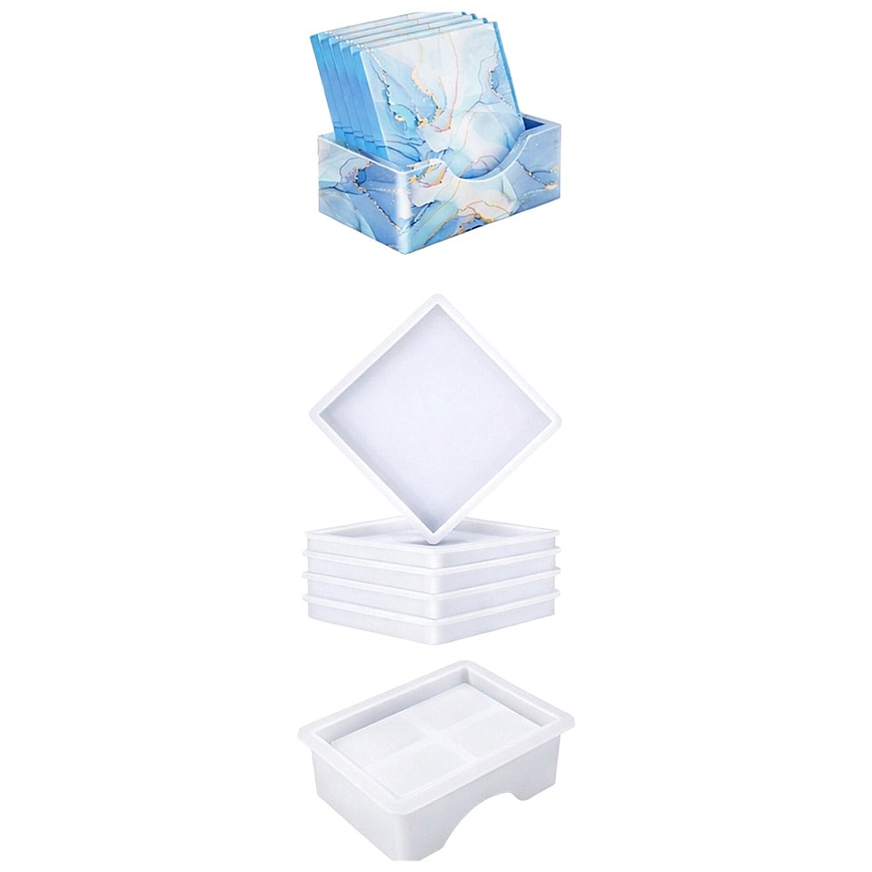 Silicone Coaster Resin Molds with Holder Set for Epoxy DIY Craft Cup Mats in Various Shapes