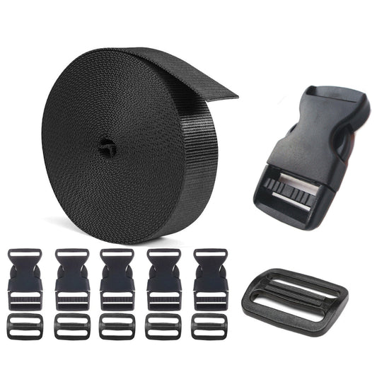 Nylon Webbing Buckle and Strap Kit with Quick Release Buckles and Slide Clips