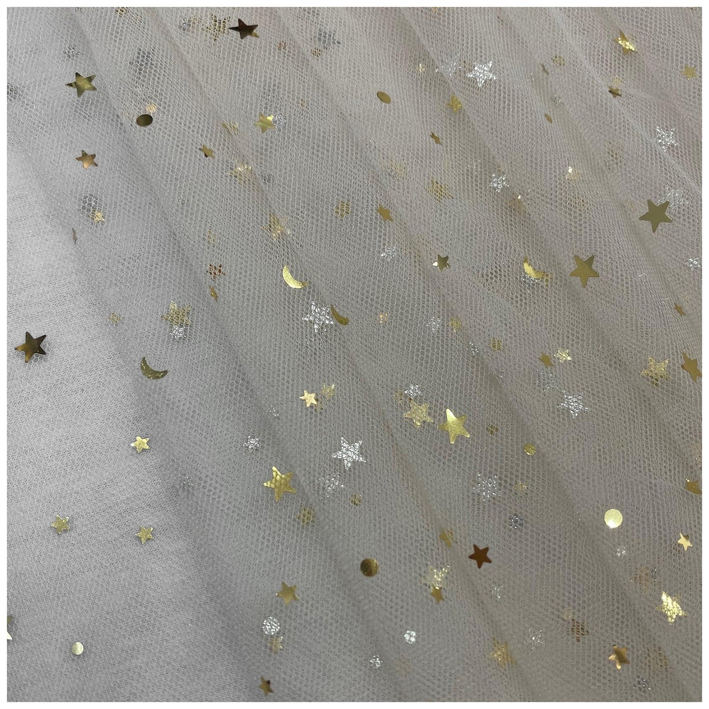 Glitter Tulle Fabric Roll With Star Moon Sequins for Tutu, Bridal Veil, Wedding Decor