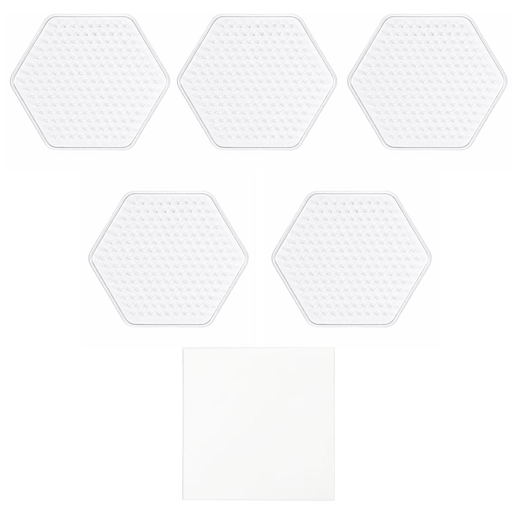 Clear Perler Beads Pegboard Basic Shapes Set with Iron Paper for Craft Projects and DIY Designs, Pack of 5