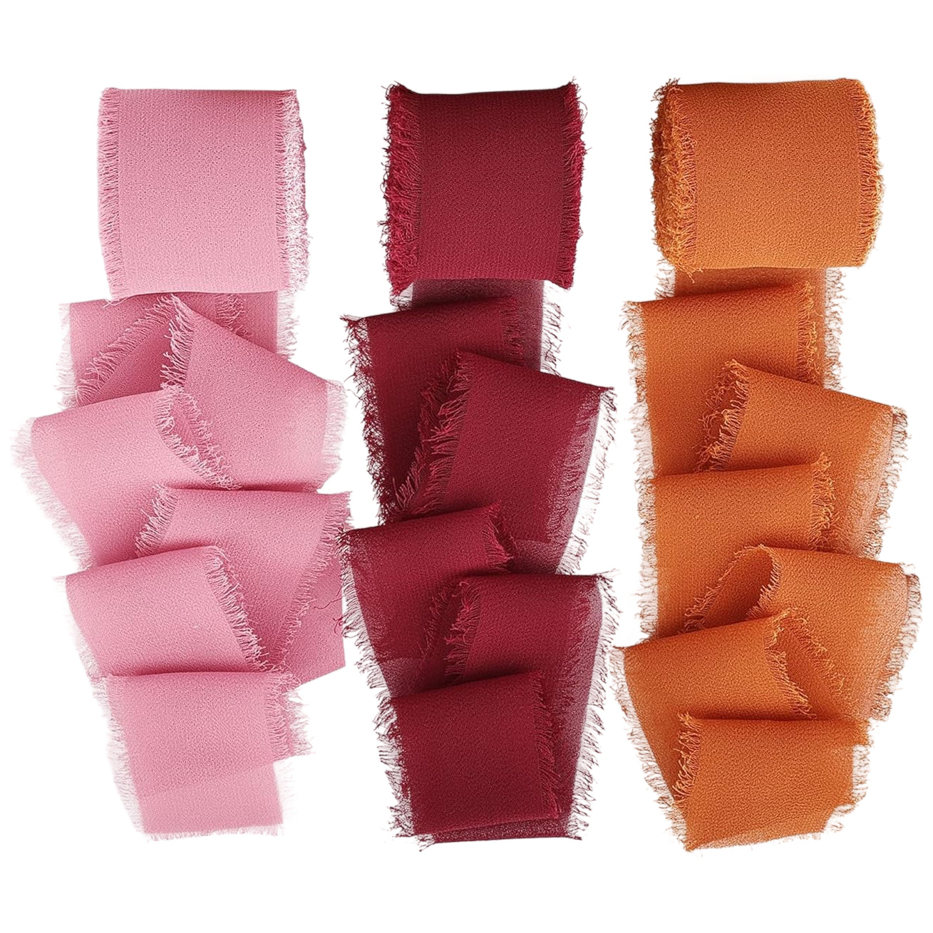 1.5 Inch x 7 Yards Chiffon Silk Ribbon Set for Wedding Bouquets, Gifts, and Decorations, Pack of 3