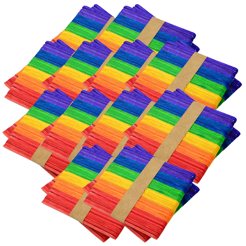 Colored Popsicle Sticks 4.5 Inch Rainbow Wooden Craft Sticks for DIY Projects, School Activities and Kids Crafts