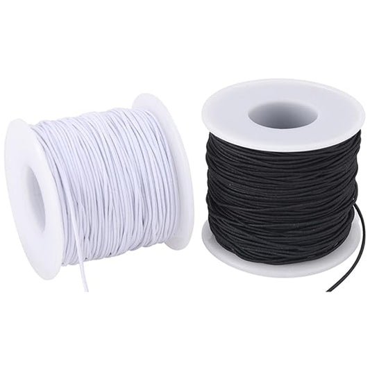 50m by 1mm Round Elastic Cord 2 Rolls Black and White for Bracelets Jewelry Making