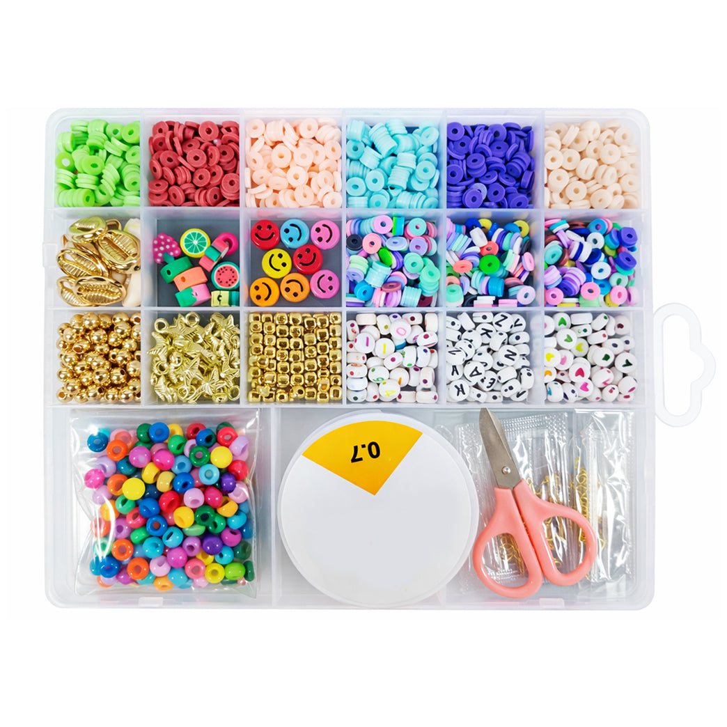 Clay Beads Bracelet Making Kit Flat Polymer Heishi Beads with Charms for Girls Friendship Jewelry