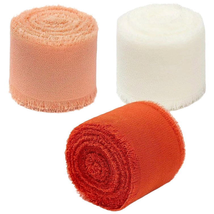 Chiffon Ribbon 1.5 Inch x 21 Yard Frayed Fringe Silk Ribbon 3 Rolls for Wedding Gift Wrapping and DIY Crafts