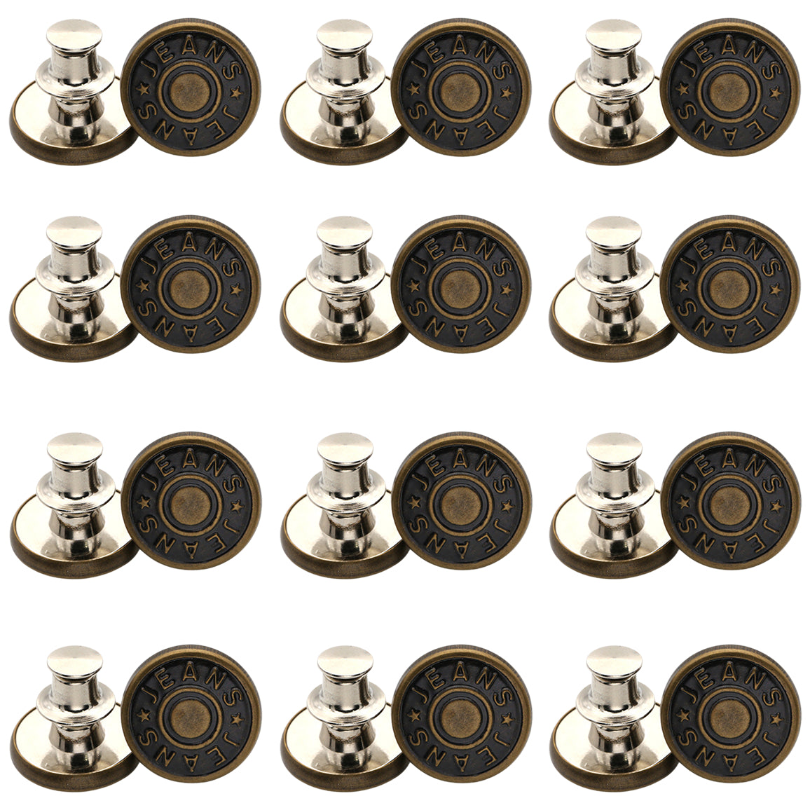 17mm No-Sew Jean Buttons for Pants Replacement and Waist Tightening, Pack of 12 Sets