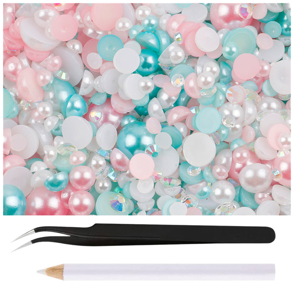 30g Mixed Flatback Rhinestones and Half Pearls for DIY Crafts Shoes Nails Tumblers Garments Bags