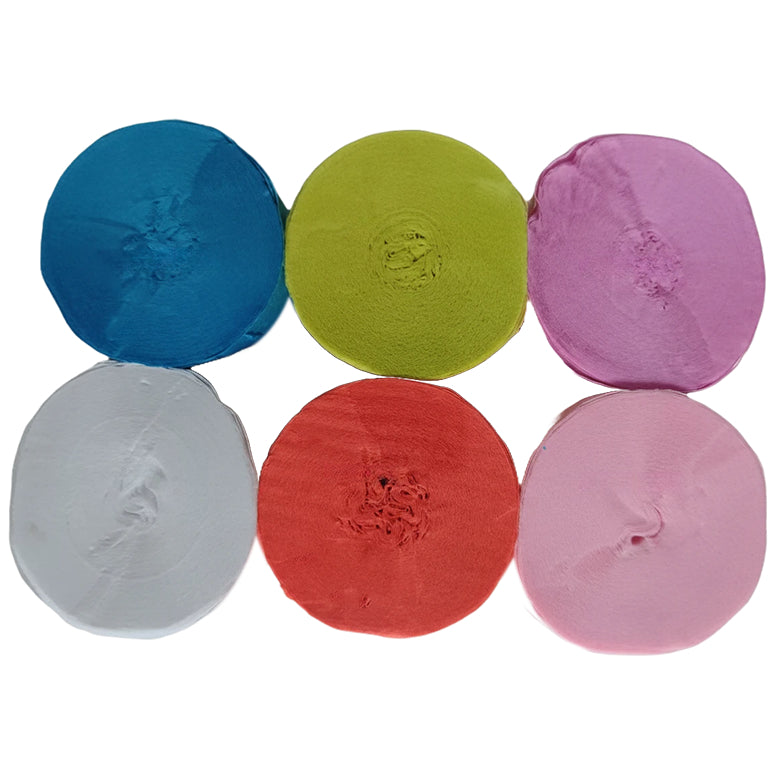 Crepe Paper Streamers 82ft Each Roll for Birthday, Wedding, and Party Decorations 1.77 Inch, Pack of 6