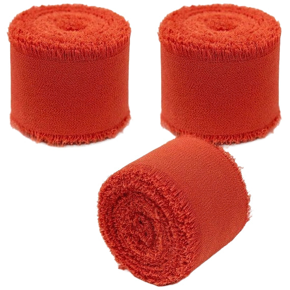 Chiffon Ribbon 1.5 Inch x 21 Yard Frayed Fringe Silk Ribbon 3 Rolls for Wedding Gift Wrapping and DIY Crafts