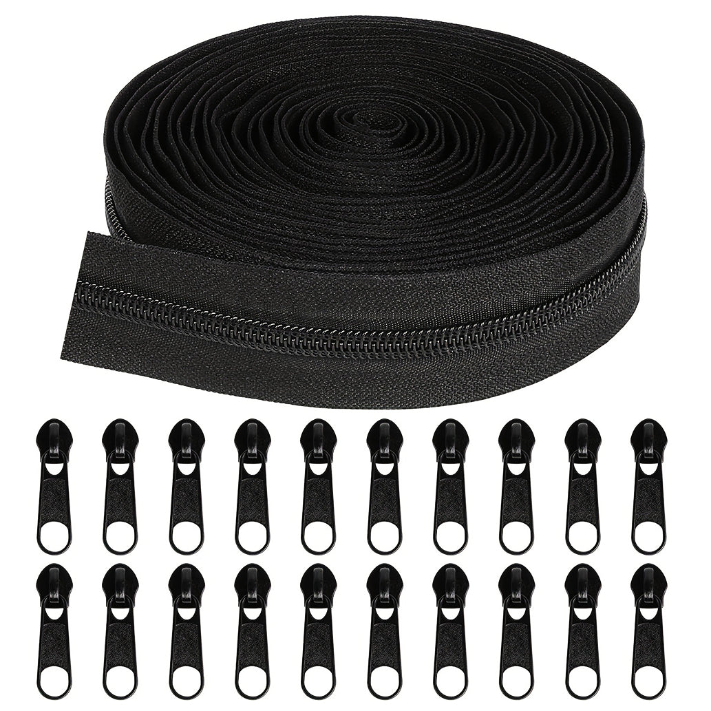 Nylon Coil Zipper Bulk Set with Replacement Sliders for Sewing Bags, Garments, Pouches and DIY Craft Projects