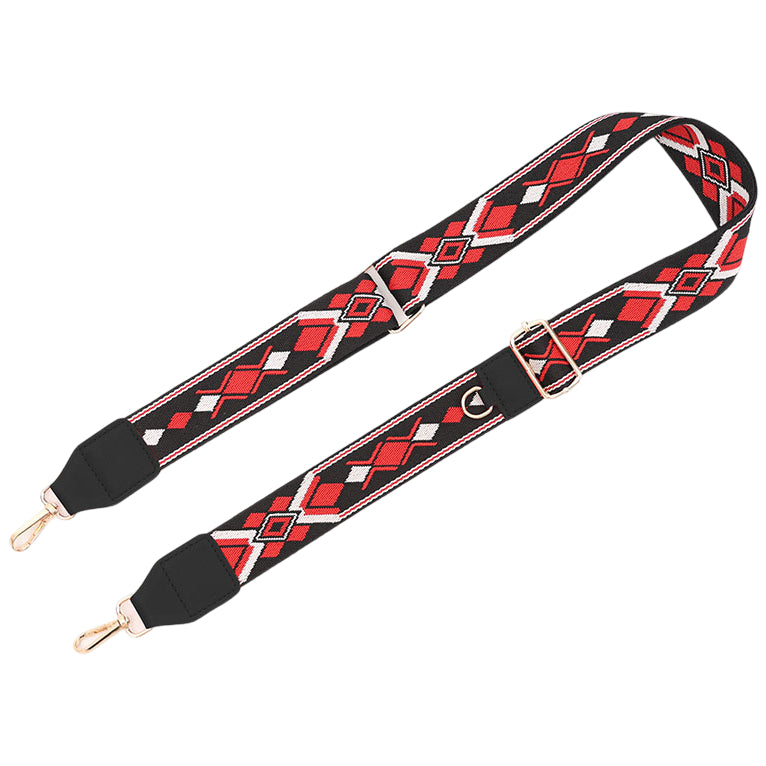 Adjustable Purse Strap With Crazy Horse Leather Ends and Jacquard Embroidery