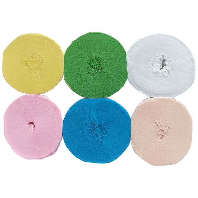 Crepe Paper Streamers 82ft Each Roll for Birthday, Wedding, and Party Decorations 1.77 Inch, Pack of 6