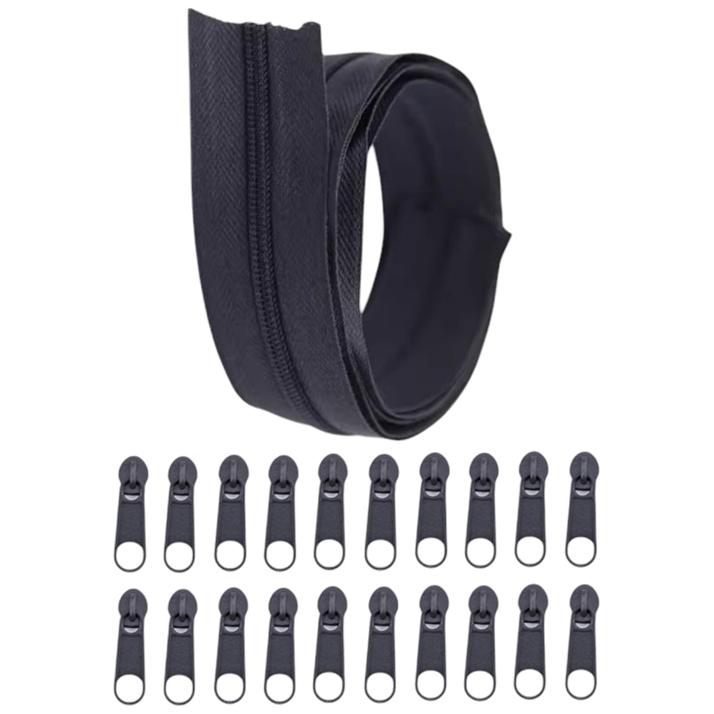 Nylon Coil Zipper 10 Yards with 20 Sliders for DIY Sewing Bags Garments and Crafts