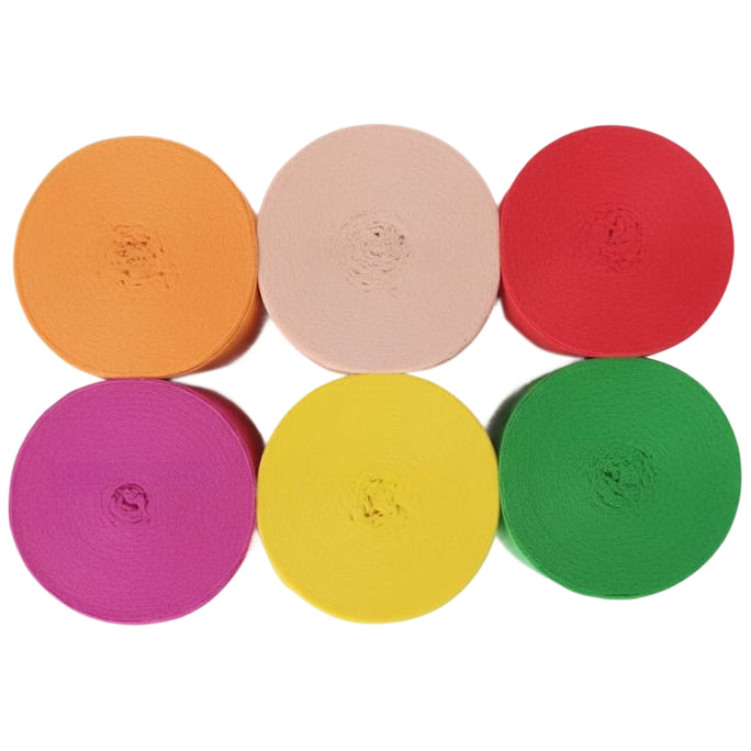 Crepe Paper Streamers 82ft Each Roll for Birthday, Wedding, and Party Decorations 1.77 Inch, Pack of 6