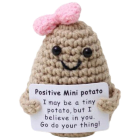 Potato With Pink Bow Handmade Crochet Doll - Lovely Gift with Different Cards for Emotional Support & Positivity