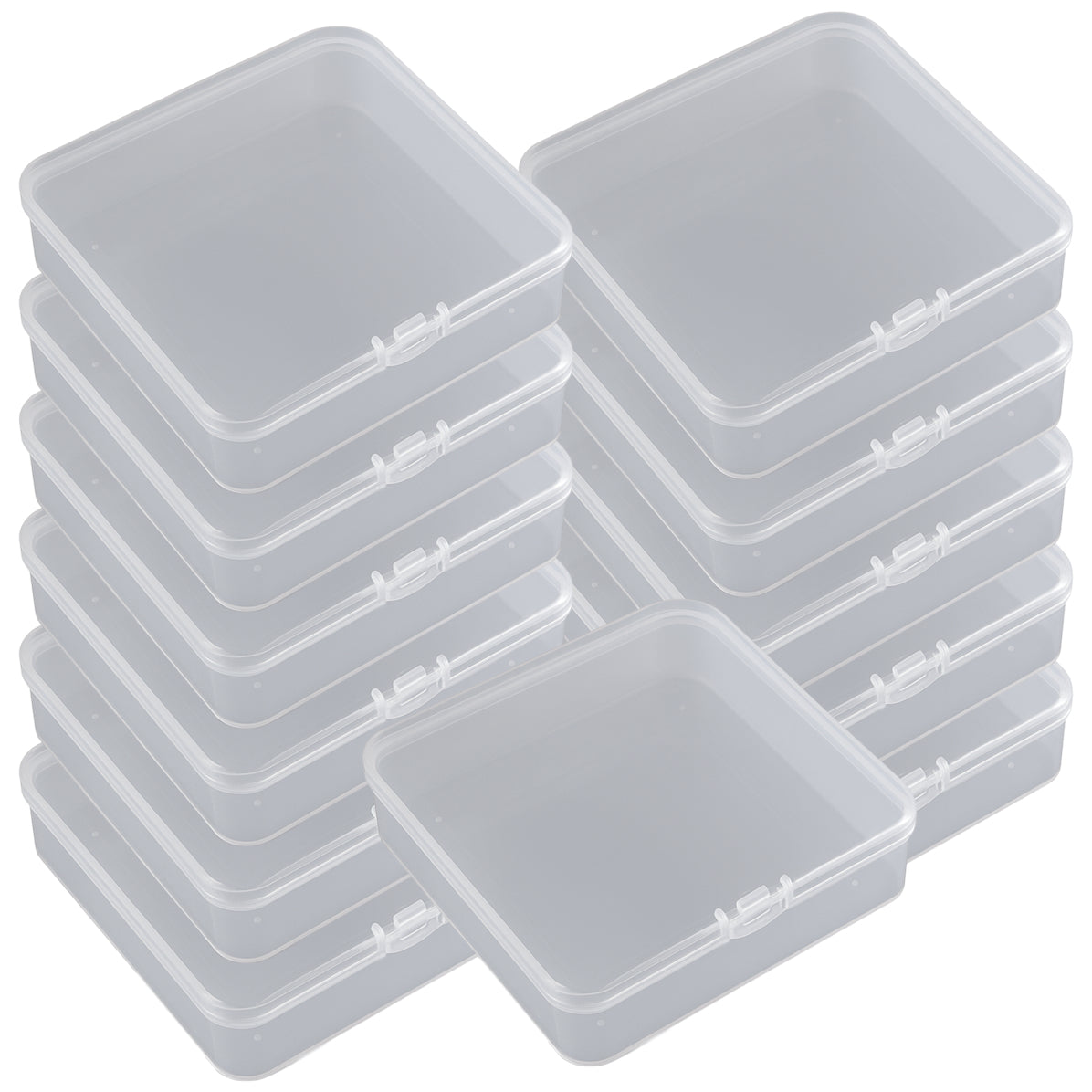 Clear Plastic Bead Storage Boxes with Hinged Lids for Jewelry and Craft Organization, Pack of 12