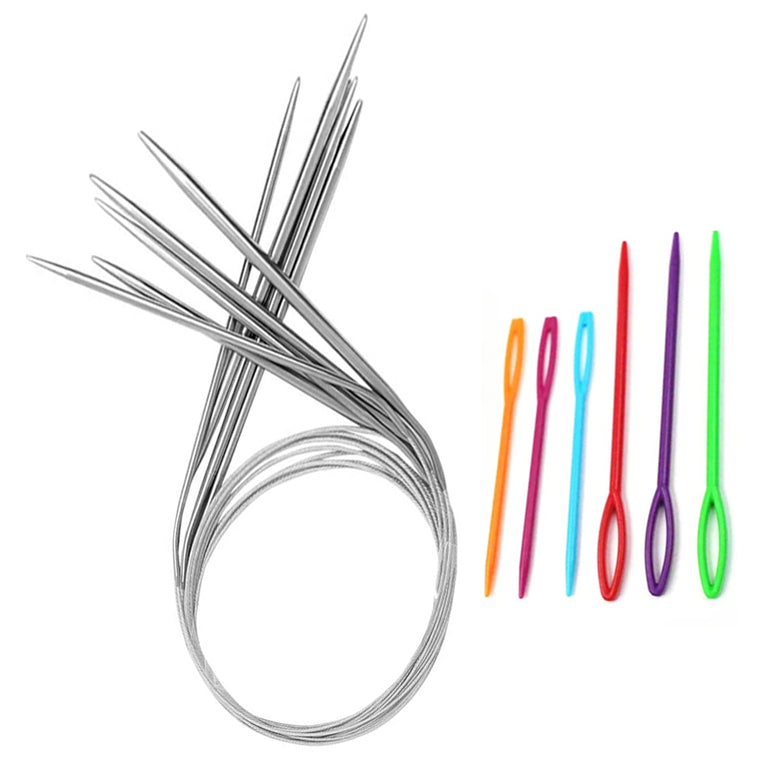 Stainless Steel Circular Knitting Needles Sizes 3.25 to 5 mm with 6 Plastic Needles, Set of 5