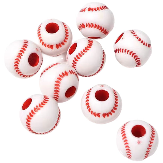 12mm Acrylic Baseball Beads for Sports Jewelry Making and Craft Decorations, Pack of 50