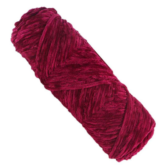 Wine Red Thick Chenille Yarn for Knitting/Crochet, #5 Weight (120 Yards)