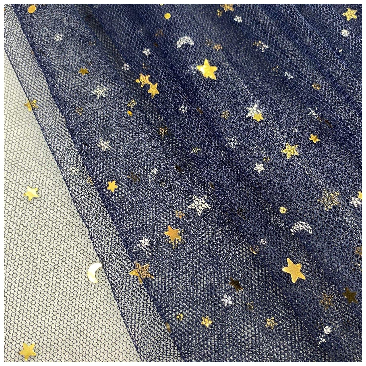 Glitter Tulle Fabric Roll With Star Moon Sequins for Tutu, Bridal Veil, Wedding Decor