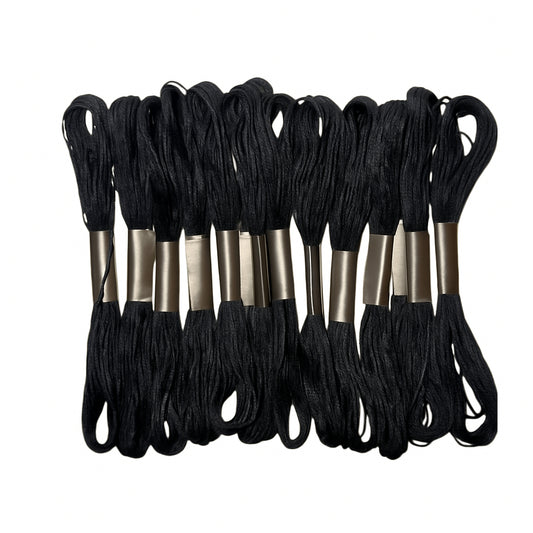 Black Embroidery Floss Thread for Cross Stitch and DIY Bracelet Making, Pack of 14