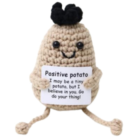 White Potato With Black Flower Handmade Crochet Doll - Lovely Gift with Different Cards for Emotional Support & Positivity