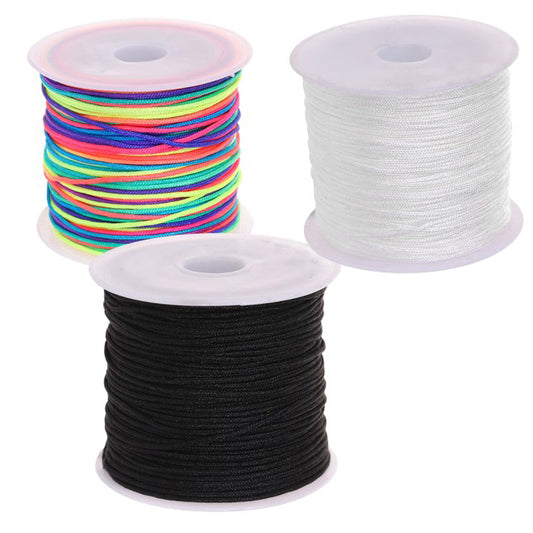 0.8 mm Stretch Elastic Cord Black White and Rainbow for Jewelry Making and Crafts, Pack of 3