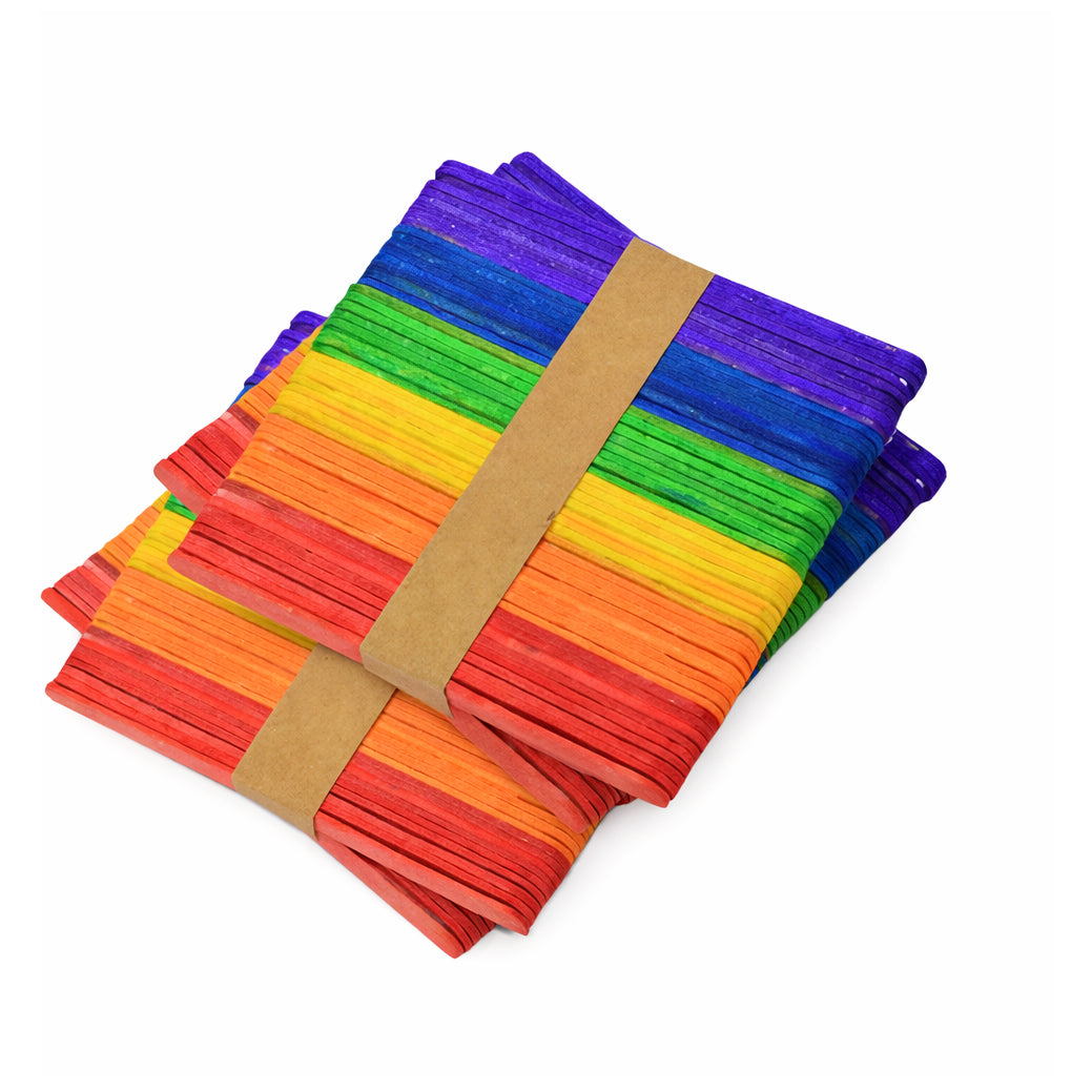 Colored Popsicle Sticks 4.5 Inch Rainbow Wooden Craft Sticks for DIY Projects, School Activities and Kids Crafts