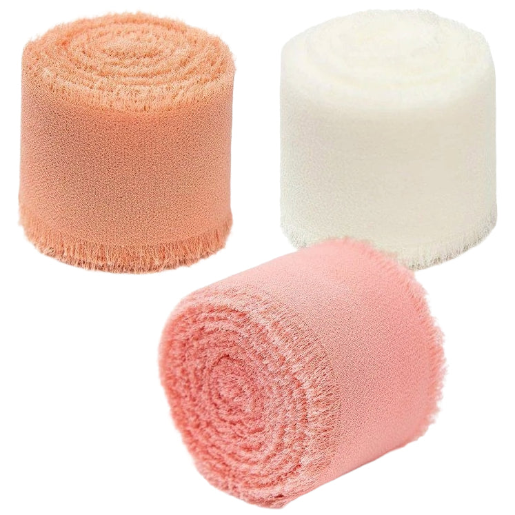 Chiffon Ribbon 1.5 Inch x 21 Yard Frayed Fringe Silk Ribbon 3 Rolls for Wedding Gift Wrapping and DIY Crafts