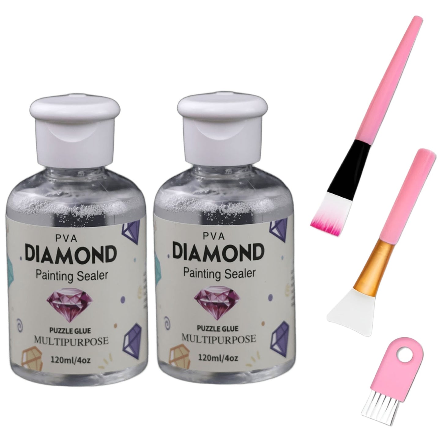 Diamond Painting Sealer Kit 120ML with Brush Set for Diamond Art and Puzzle Glue Protection