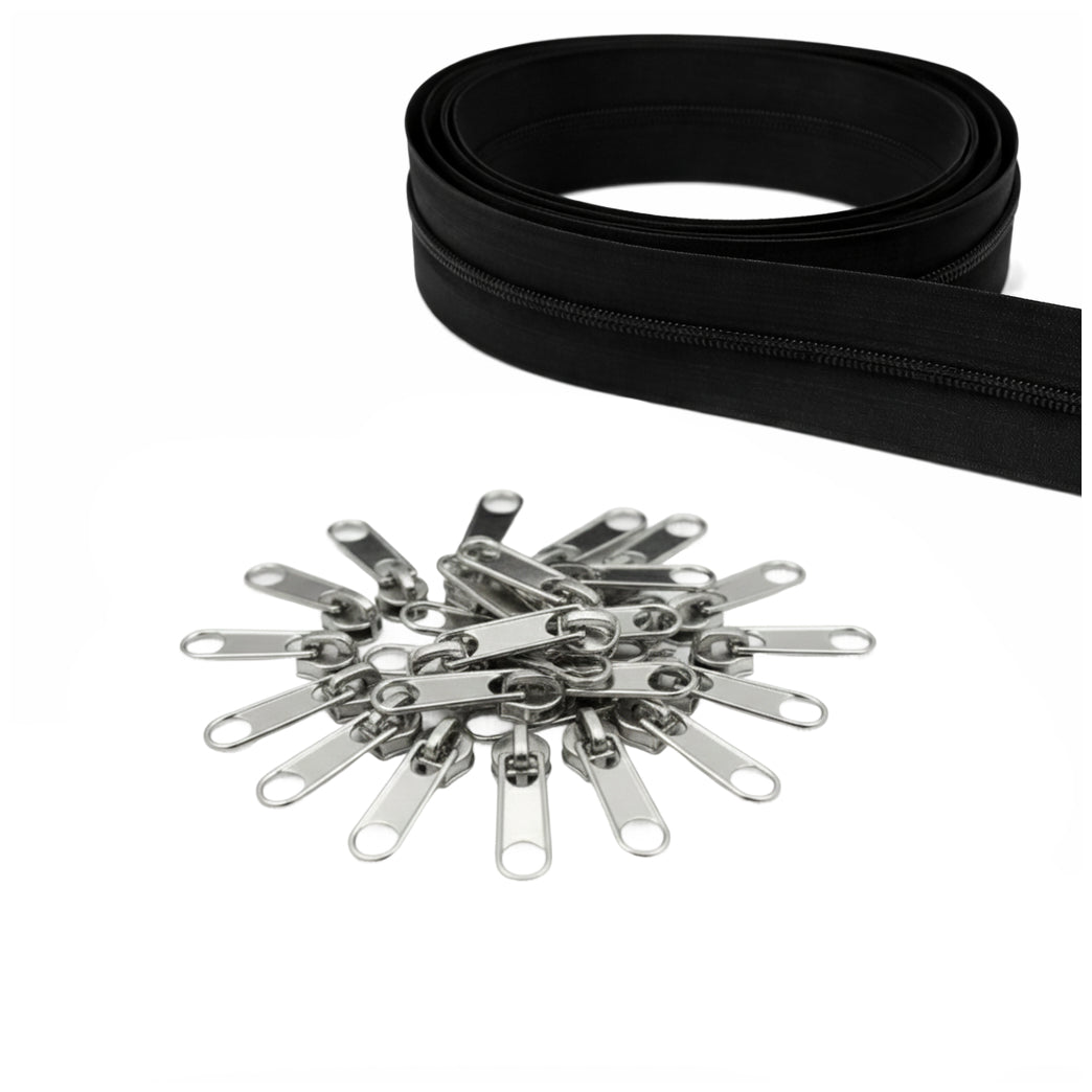 10 Yard Nylon Coil Zipper Roll with 25 Sliders Bulk Sewing Zippers for Bags Clothing Cushions and DIY Crafts