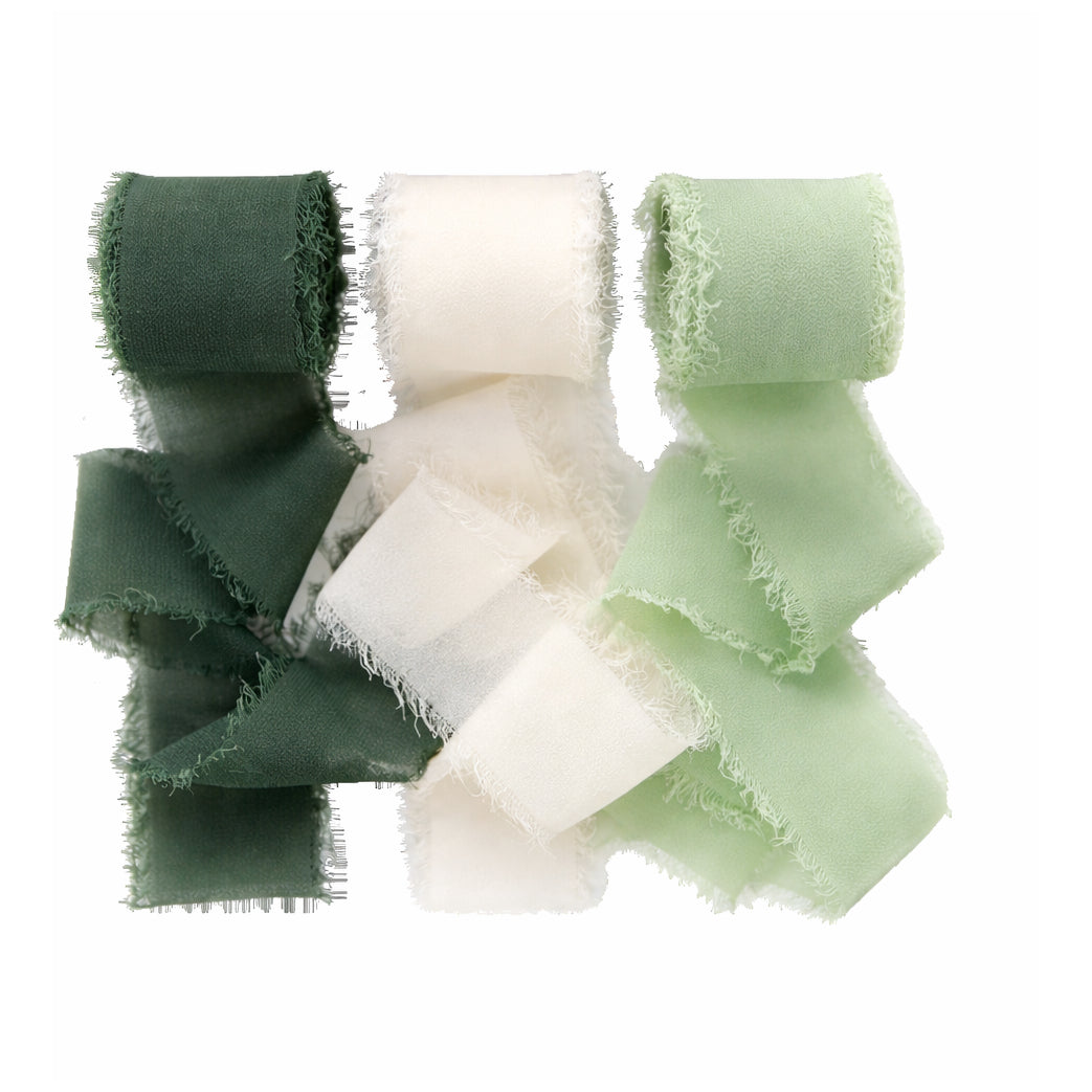 Chiffon Ribbon 1.5 Inch x 21 Yard Frayed Fringe Silk Ribbon 3 Rolls for Wedding Gift Wrapping and DIY Crafts