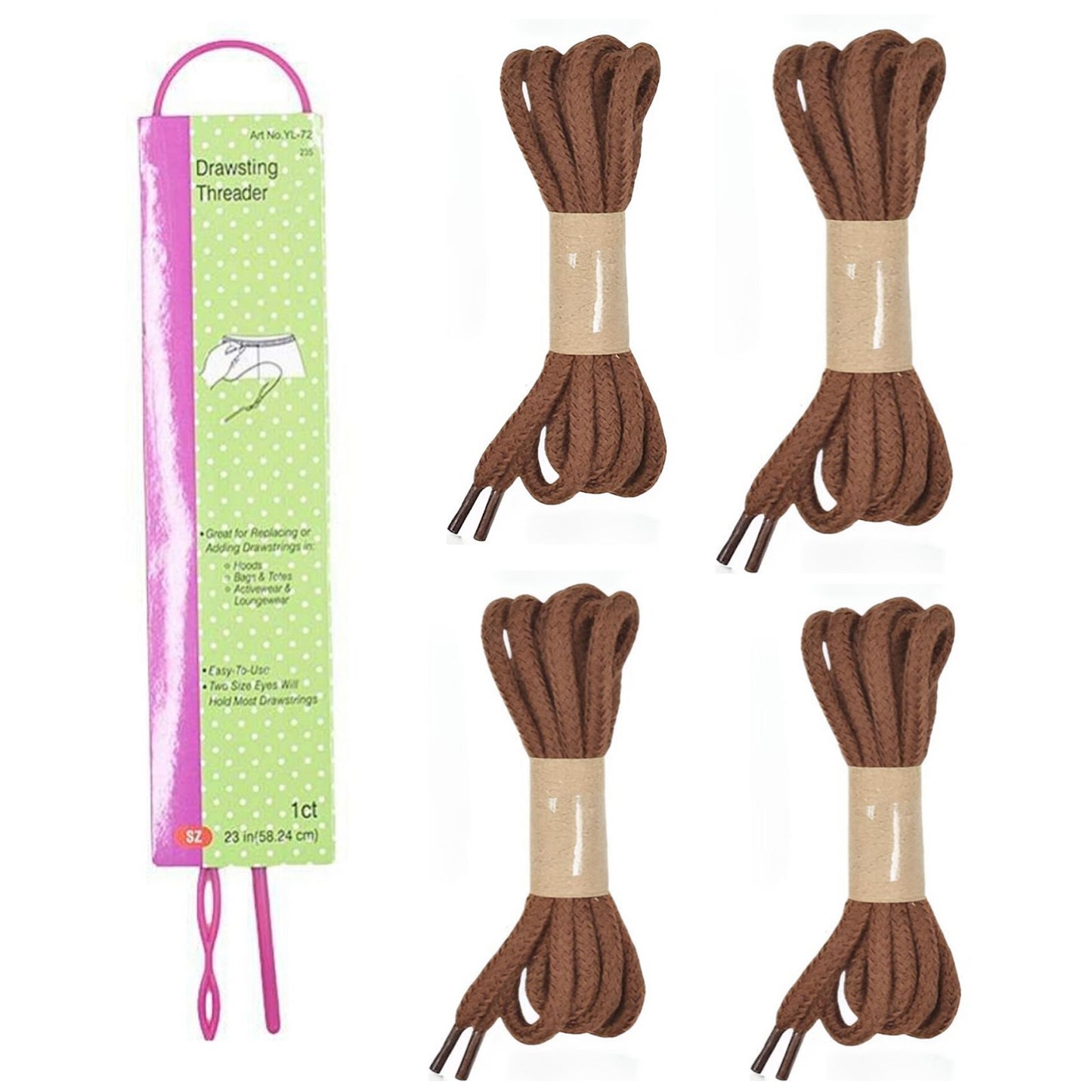 Cotton Drawstring Replacement Cords with Easy Threader for Sweatpants Shorts Jackets and DIY Clothing Repairs