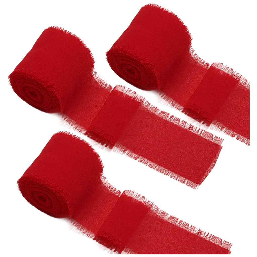 Chiffon Ribbon 1.5 Inch by 16.40yds Handmade Fringe Silk Ribbon for Gift Wrapping Wedding Bouquet and DIY Crafts, Pack of 3