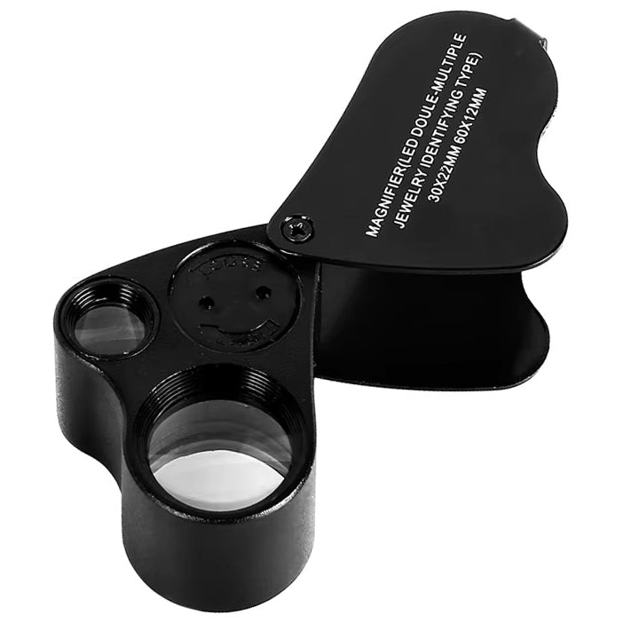 30x 60x LED Jewelry Loupe Magnifier Foldable for Gems, Coins, Stamps, and Fine Details