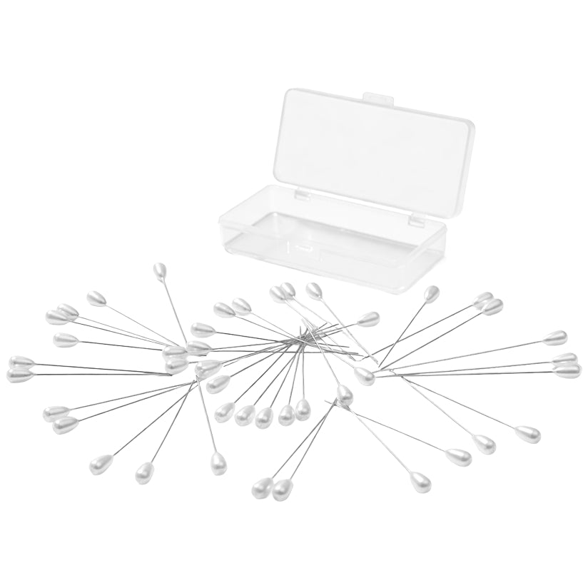 Teardrop Pearl Corsage Pins 2 Inch with Transparent Box for Wedding Bouquet Boutonniere and DIY Crafts