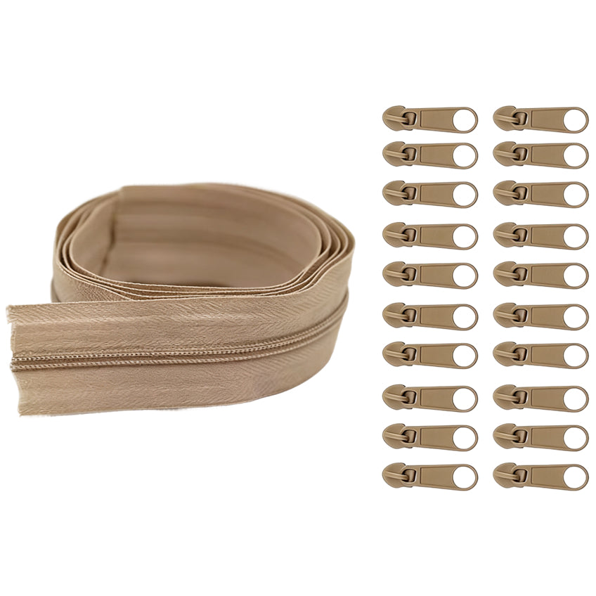 Nylon Coil Zipper 10 Yards with 20 Sliders for DIY Sewing Bags Garments and Crafts