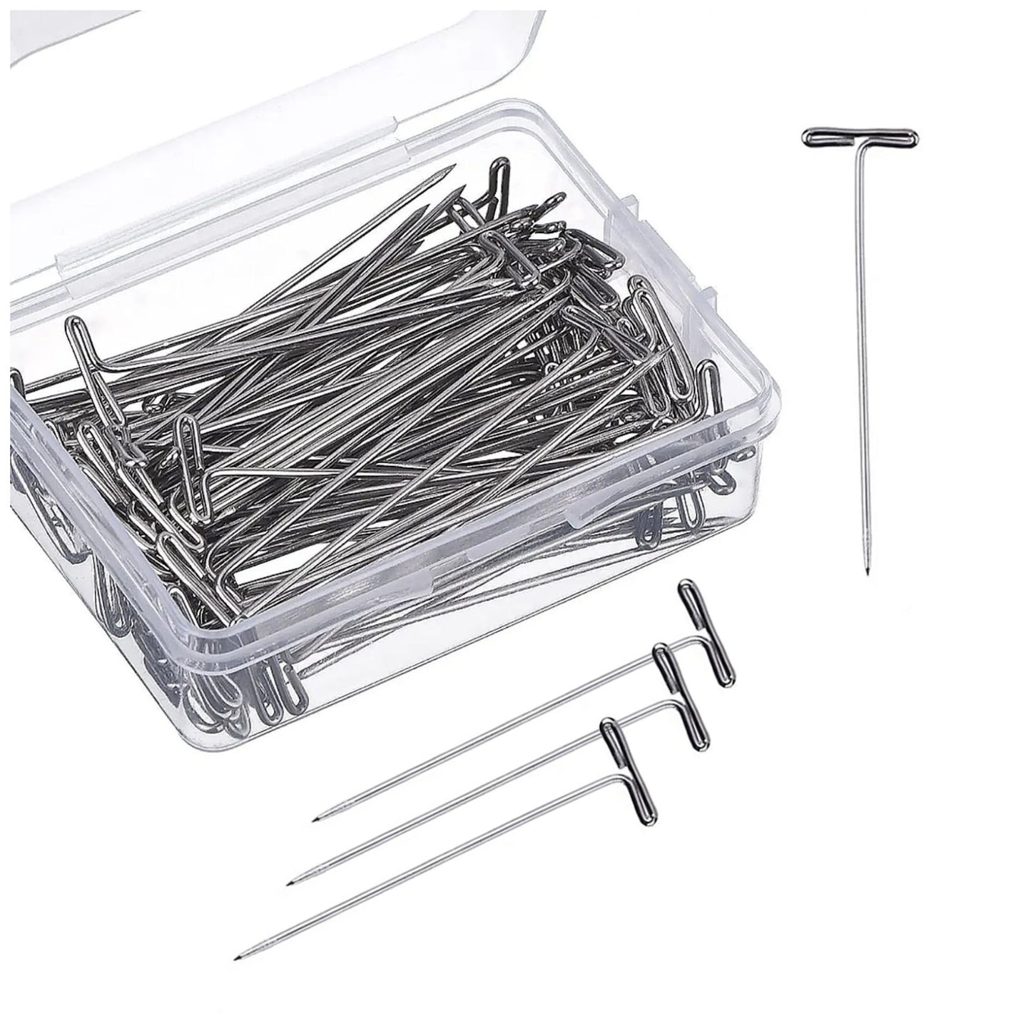 Stainless Steel T Pins for Wig Making Knitting Blocking Sewing Crafts and Foam Head Styling, Pack of 100
