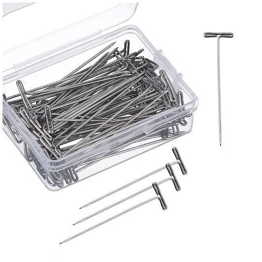 Stainless Steel T Pins for Wig Making Knitting Blocking Sewing Crafts and Foam Head Styling, Pack of 100
