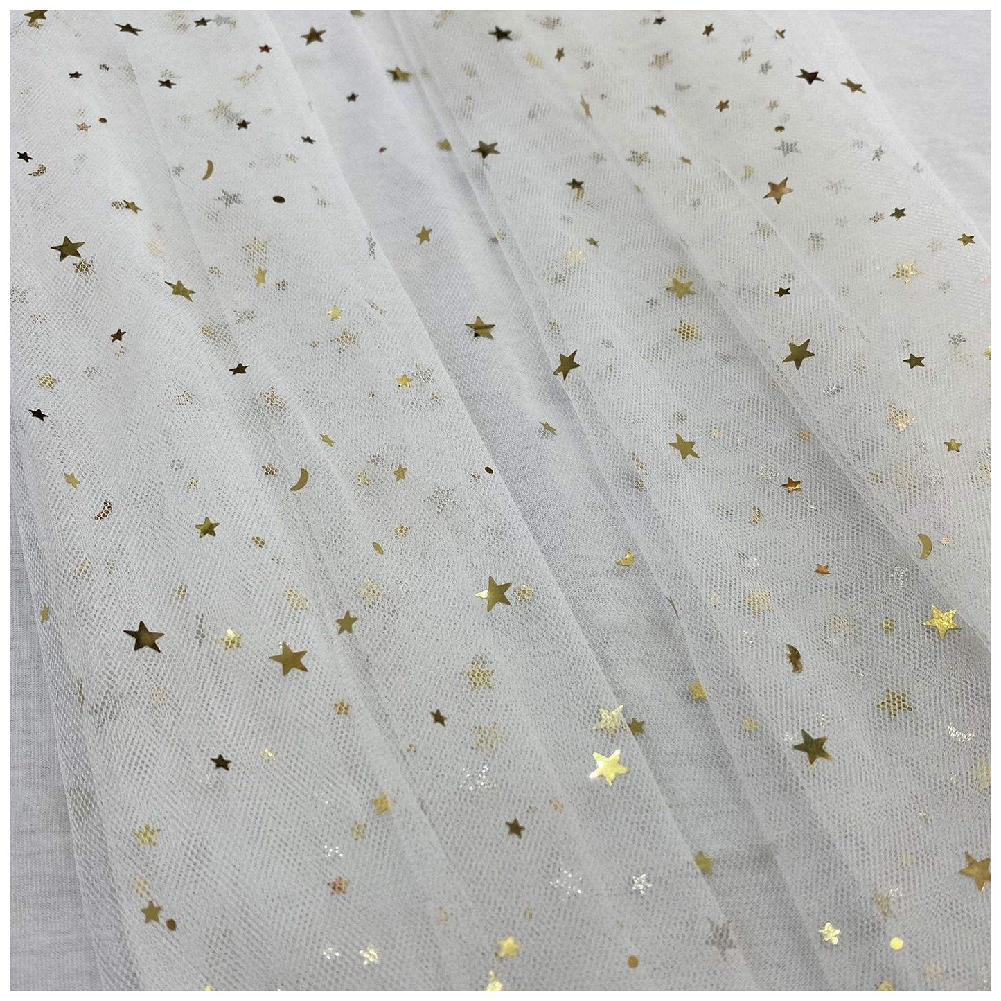 Glitter Tulle Fabric Roll With Star Moon Sequins for Tutu, Bridal Veil, Wedding Decor
