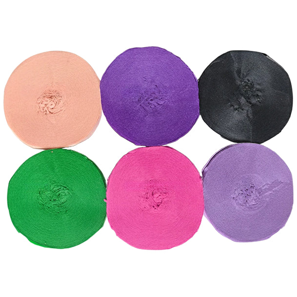 Crepe Paper Streamers 82ft Each Roll for Birthday, Wedding, and Party Decorations 1.77 Inch, Pack of 6