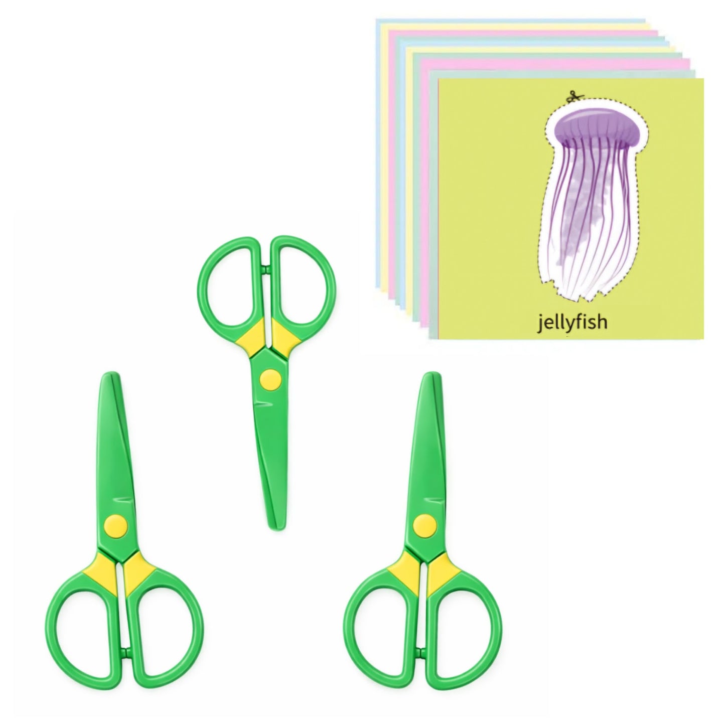 Toddler Safety Scissors Kit with 60 Sheets Craft Paper Blunt Tip Training Scissors for Kids Ages 2 to 5