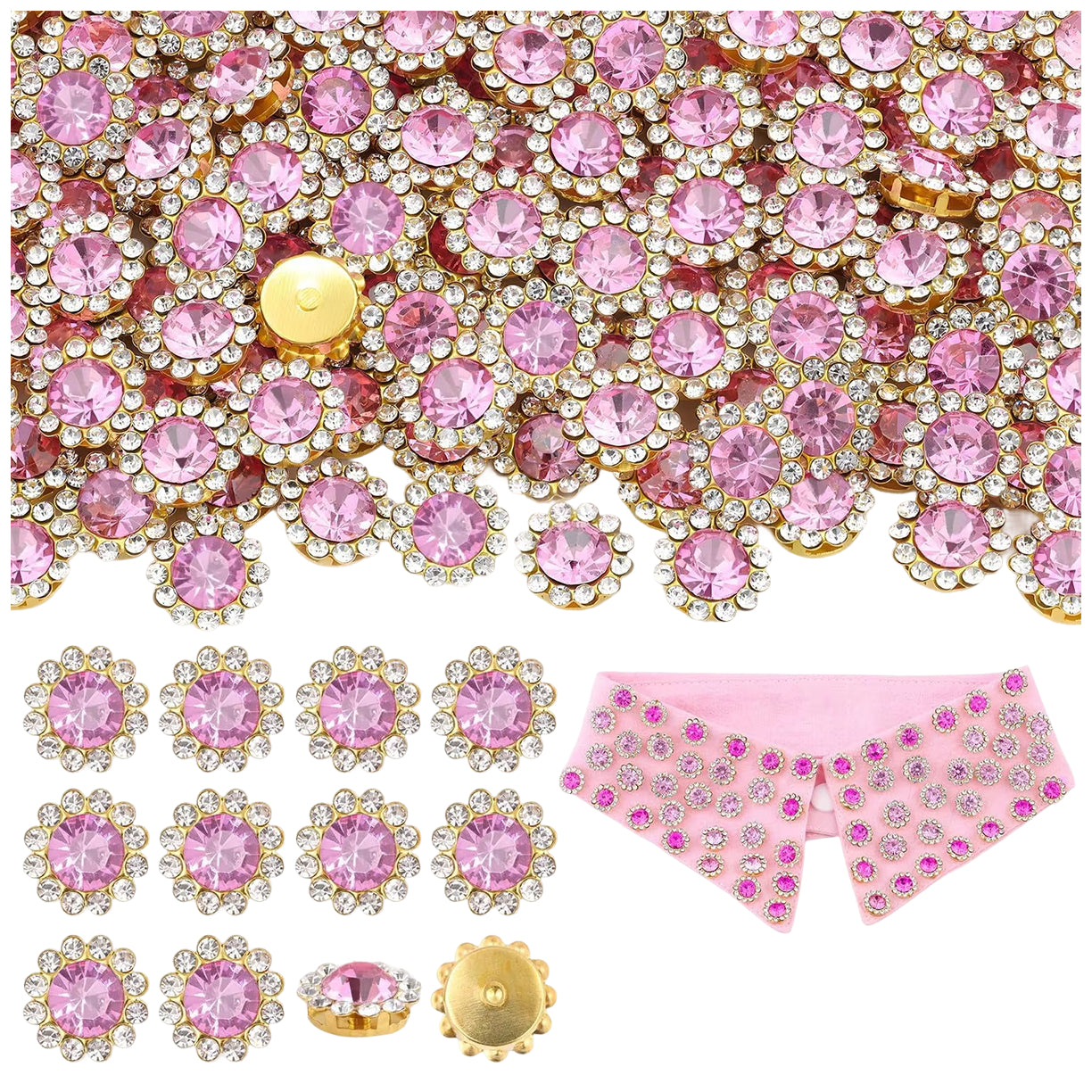 12mm Crystal Flower Sew On Rhinestones with Metal Base for Clothes and Crafts, Pack of 150