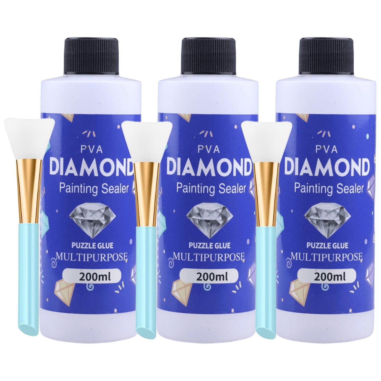 200ML Diamond Painting Sealer Glue with Silicone Brush for 5D Diamond Art and Jigsaw Puzzles