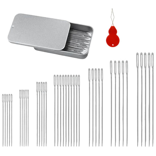 Large Eye Sewing Needles with Threaders and Metal Case for Hand Sewing and Crafts, Pack of 40