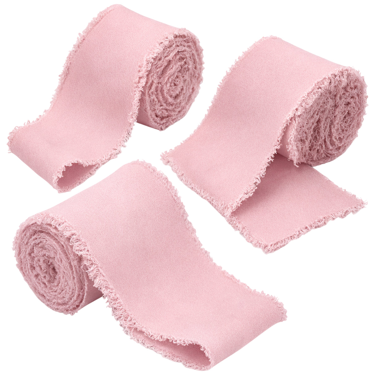 1 Inch Handmade Fringe Chiffon Silk Ribbon 16.5 Yards for Wedding Invitations, Bouquets, Gift Wrapping, DIY Crafts, Pack of 3
