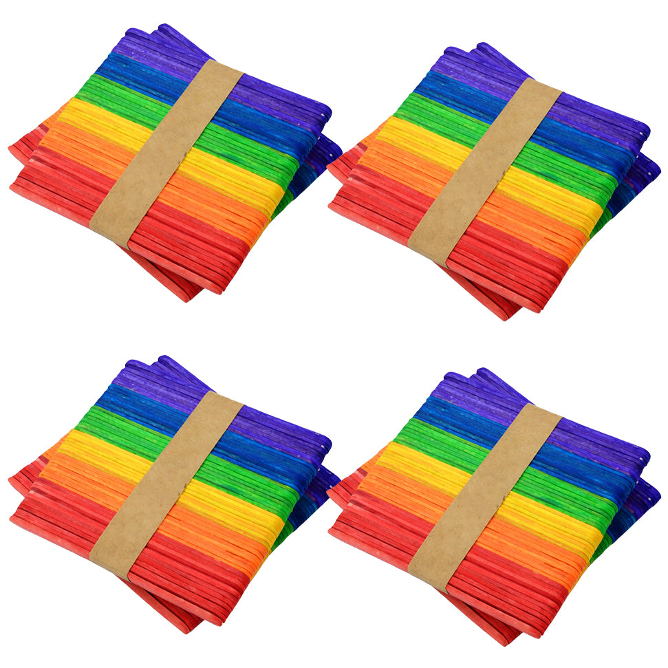 Colored Popsicle Sticks 4.5 Inch Rainbow Wooden Craft Sticks for DIY Projects, School Activities and Kids Crafts