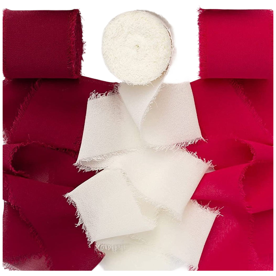 Handmade Chiffon Ribbon 4cm Wide 5m Each for Wedding and Gift Wrapping, Pack of 3