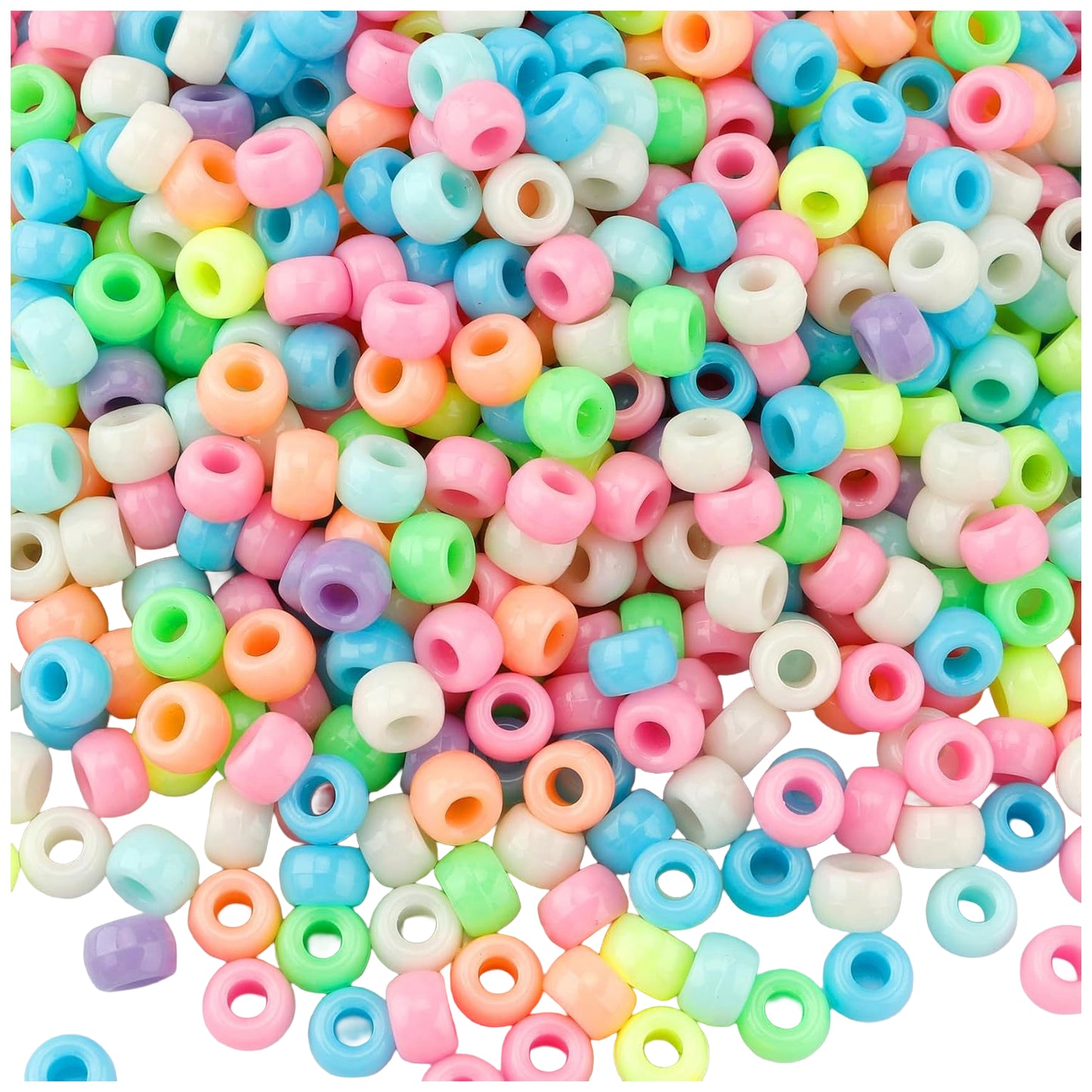 Plastic Pony Beads 6x9mm for Hair Braiding Bracelets Keychains and DIY Crafts, Pack of 300