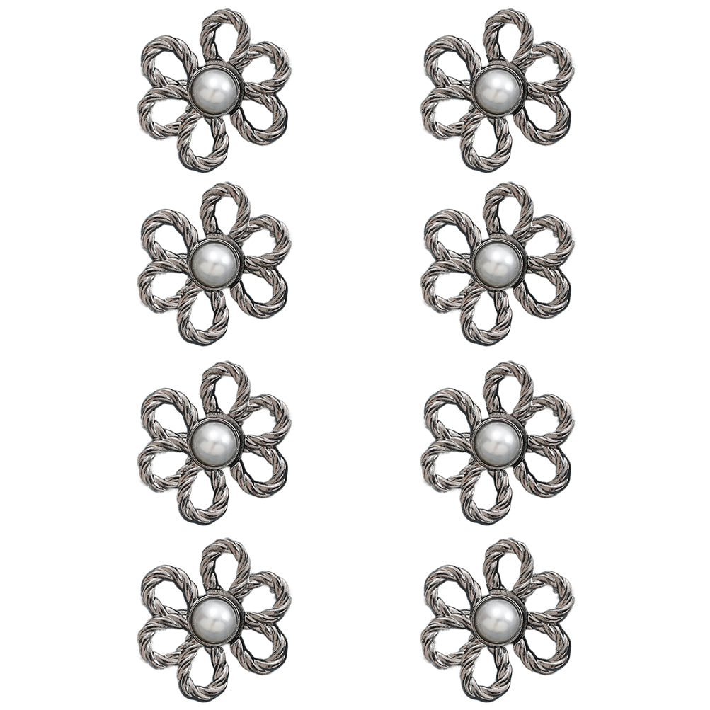 Adjustable No-Sew Flower Jean Buttons for Waist Tightening on Pants, Skirts and Clothing, Pack of 8